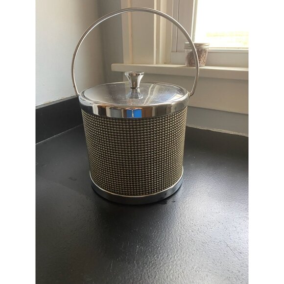 Mid-Century Hollywood Regency Gold Beaded Ice Bucket with Chrome Liner, Japan - Picture 6 of 11